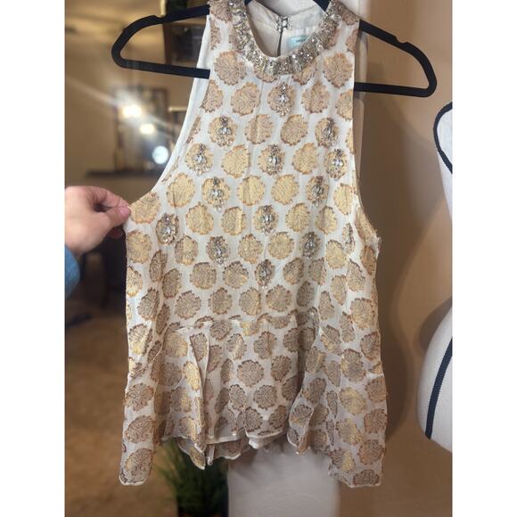 Kimchi Blue Rhinestone Beaded Gem Gold Metallic Jacquard Halter Blouse S 4-8 - Picture 3 of 7